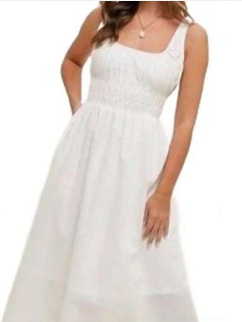 WISHLIST Apparel Midi smocked waist detail midi dress in white M with Pockets